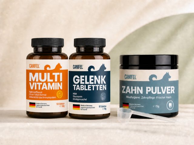CANIFEL product range: multivitamin, joint tablets and dental powder