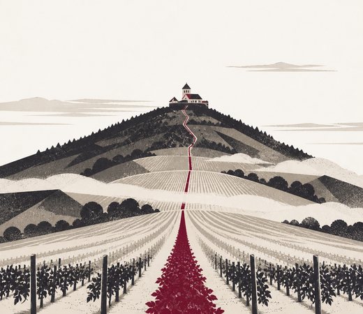 Illustration: vineyard with a path leading up the Wachenberg hill